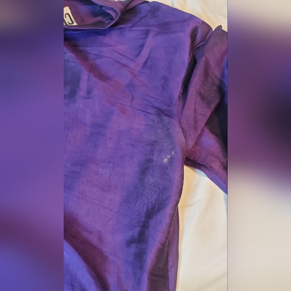 Vintage Clio 100% Silk Purple Women's 3/4 Sleeves  Embroired Blouse Size:M - Picture 9 of 9
